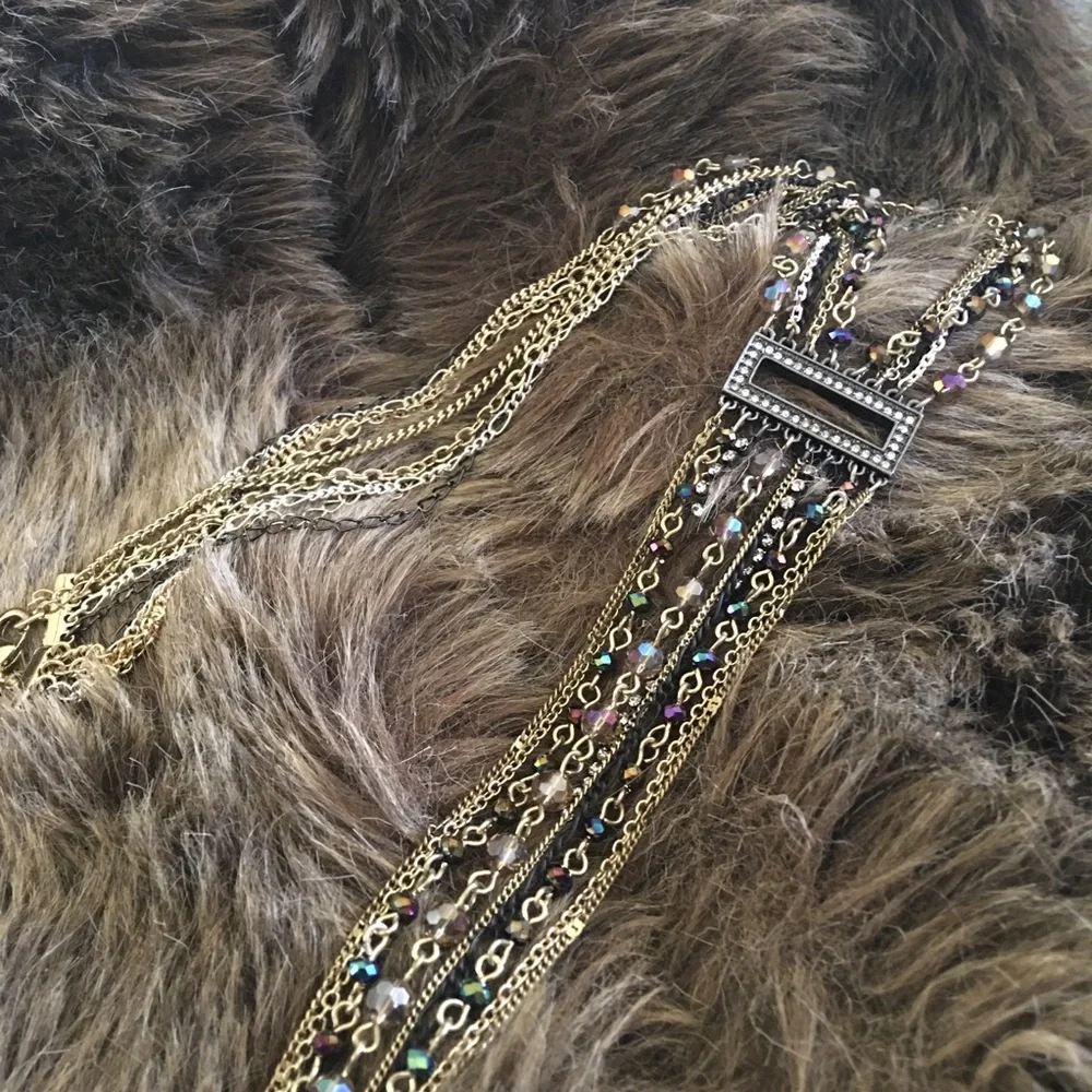 Multi tone chain tie style fringe sparkle necklace